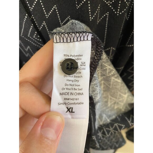 LuLaRoe Womens Ellie Geometric Print Collared Shirt Dress Waist Tie XL Black NEW - Picture 5 of 7